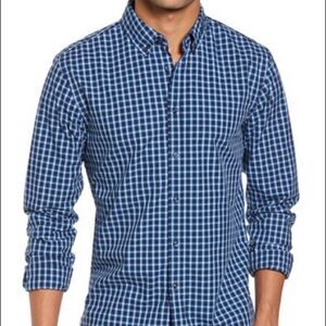 Men's Boss Orange Trim Fit Plaid Shirt, Size Medium - Blue